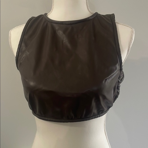 FAUX LEATHER DARK CHOCOLATE TASVE TOP - Picture 3 of 7